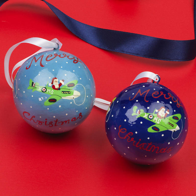 set of santa in a spitfire recycled christmas bauble fairtrade museum ww2 gifts IWM Shop lifestyle